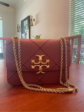 Tory Burch Quilted Leather Shoulder Bag with Gold Logo